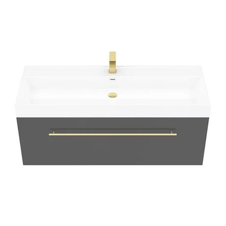 Valencia 1200 Gloss Grey Minimalist Wall Hung Vanity Unit with Brass Handle 3 Valencia 1200 Gloss Grey Minimalist Wall Hung Vanity Unit with Brass Handle - Image 3