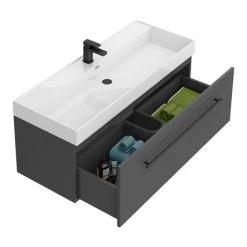 Valencia 1200 Gloss Grey Minimalist Wall Hung Vanity Unit with Matt Black Handle 7 Valencia 1200 Gloss Grey Minimalist Wall Hung Vanity Unit with Matt Black Handle -Vanity Units Sales Store V12GWHMB d2 460