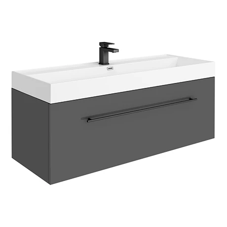 Valencia 1200 Gloss Grey Minimalist Wall Hung Vanity Unit with Matt Black Handle 1 Valencia 1200 Gloss Grey Minimalist Wall Hung Vanity Unit with Matt Black Handle
