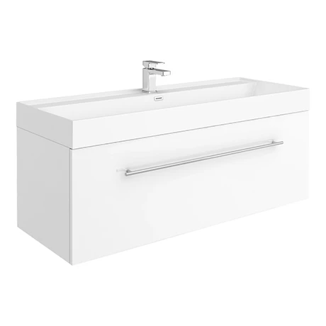 Valencia 1200 Gloss White Minimalist Wall Hung Vanity Unit with Chrome Handle 1 Valencia 1200 Gloss White Minimalist Wall Hung Vanity Unit with Chrome Handle