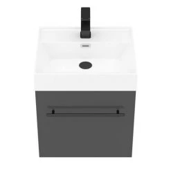Valencia 450 Gloss Grey Minimalist Wall Hung Vanity Unit with Matt Black Handle -Vanity Units Sales Store V4GWHMB d5 460