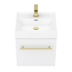 Valencia 450 Gloss White Minimalist Wall Hung Vanity Unit with Brass Handle -Vanity Units Sales Store V4WWHBB d4 460