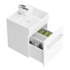 Valencia 450 Gloss White Minimalist Wall Hung Vanity Unit with Chrome Handle -Vanity Units Sales Store V4WWHCH d4 460