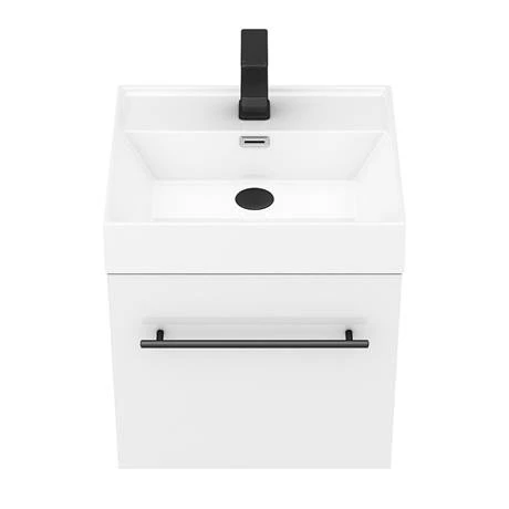 Valencia 450 Gloss White Minimalist Wall Hung Vanity Unit with Matt Black Handle 3 Valencia 450 Gloss White Minimalist Wall Hung Vanity Unit with Matt Black Handle - Image 3