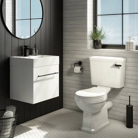 Valencia 450 Gloss White Minimalist Wall Hung Vanity Unit with Matt Black Handle 2 Valencia 450 Gloss White Minimalist Wall Hung Vanity Unit with Matt Black Handle - Image 2