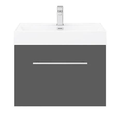 Valencia 600 Gloss Grey Minimalist Wall Hung Vanity Unit with Chrome Handle 6 Valencia 600 Gloss Grey Minimalist Wall Hung Vanity Unit with Chrome Handle - Image 6