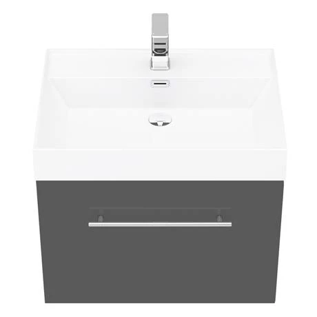 Valencia 600 Gloss Grey Minimalist Wall Hung Vanity Unit with Chrome Handle 5 Valencia 600 Gloss Grey Minimalist Wall Hung Vanity Unit with Chrome Handle - Image 5