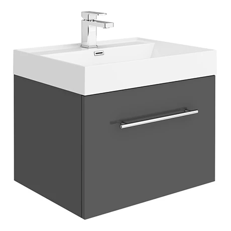 Valencia 600 Gloss Grey Minimalist Wall Hung Vanity Unit with Chrome Handle 1 Valencia 600 Gloss Grey Minimalist Wall Hung Vanity Unit with Chrome Handle