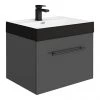 Valencia Wall Hung Vanity Unit - Gloss Grey - 600mm with Black Handle and Basin