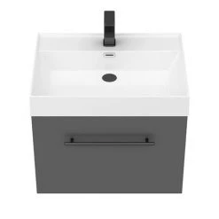 Valencia 600 Gloss Grey Minimalist Wall Hung Vanity Unit with Matt Black Handle -Vanity Units Sales Store V6GWHMB d4 460