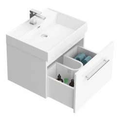 Valencia 600 Gloss White Minimalist Wall Hung Vanity Unit with Chrome Handle -Vanity Units Sales Store V6WWHCH d5 460
