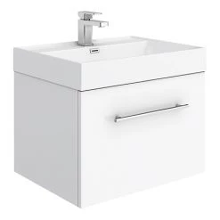 Valencia 600 Gloss White Minimalist Wall Hung Vanity Unit with Chrome Handle