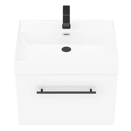 Valencia 600 Gloss White Minimalist Wall Hung Vanity Unit with Matt Black Handle 5 Valencia 600 Gloss White Minimalist Wall Hung Vanity Unit with Matt Black Handle - Image 5