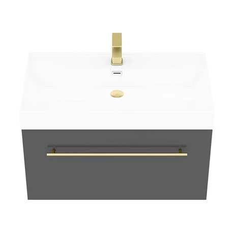 Valencia 800 Gloss Grey Minimalist Wall Hung Vanity Unit with Brass Handle 3 Valencia 800 Gloss Grey Minimalist Wall Hung Vanity Unit with Brass Handle - Image 3