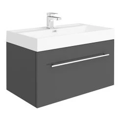 Valencia 800 Gloss Grey Minimalist Wall Hung Vanity Unit with Chrome Handle
