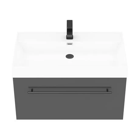 Valencia 800 Gloss Grey Minimalist Wall Hung Vanity Unit with Matt Black Handle 2 Valencia 800 Gloss Grey Minimalist Wall Hung Vanity Unit with Matt Black Handle - Image 2