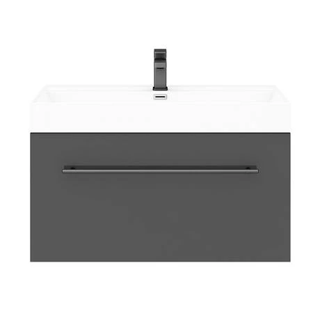 Valencia 800 Gloss Grey Minimalist Wall Hung Vanity Unit with Matt Black Handle 3 Valencia 800 Gloss Grey Minimalist Wall Hung Vanity Unit with Matt Black Handle - Image 3