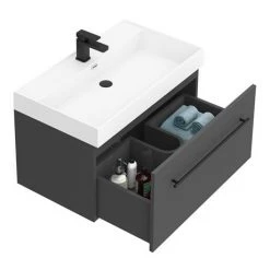 Valencia 800 Gloss Grey Minimalist Wall Hung Vanity Unit with Matt Black Handle 9 Valencia 800 Gloss Grey Minimalist Wall Hung Vanity Unit with Matt Black Handle -Vanity Units Sales Store V8GWHMB n d6 460