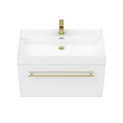 Valencia 800 Gloss White Minimalist Wall Hung Vanity Unit with Brass Handle -Vanity Units Sales Store V8WWHBB d1 460