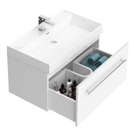 Valencia 800 Gloss White Minimalist Wall Hung Vanity Unit with Chrome Handle 4 Valencia 800 Gloss White Minimalist Wall Hung Vanity Unit with Chrome Handle - Image 4