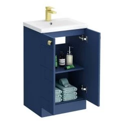 Venice Abstract 500mm Blue Vanity Unit - Floor Standing 2 Door Unit with Brushed Brass Square Drop Handles -Vanity Units Sales Store VAFS500BLUBRA d4 460