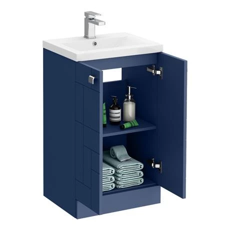 Venice Abstract 500mm Blue Vanity Unit - Floor Standing 2 Door Unit with Chrome Square Drop Handles 5 Venice Abstract 500mm Blue Vanity Unit - Floor Standing 2 Door Unit with Chrome Square Drop Handles - Image 5