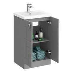 Venice Abstract 500mm Grey Vanity Unit - Floor Standing 2 Door Unit with Chrome Square Drop Handles -Vanity Units Sales Store VAFS500GRY d5 460