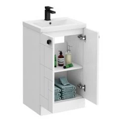 Venice Abstract 500mm White Vanity Unit - Floor Standing 2 Door Unit with Matt Black Square Drop Handles -Vanity Units Sales Store VAFS500WHIBLK d3 460