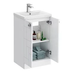 Venice Abstract 500mm White Vanity Unit - Floor Standing 2 Door Unit with Chrome Square Drop Handles -Vanity Units Sales Store VAFS500WHI d5 460