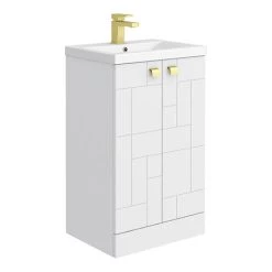 Venice Abstract 500mm White Vanity Unit - Floor Standing with Brushed Brass Handles