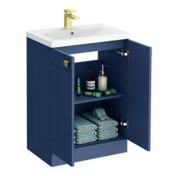 Venice Abstract 600mm Blue Vanity Unit - Floor Standing 2 Door Unit with Brushed Brass Square Drop Handles -Vanity Units Sales Store VAFS600BLUBRA D3 460