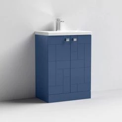 Venice Abstract 600mm Blue Vanity Unit - Floor Standing 2 Door Unit with Chrome Square Drop Handles -Vanity Units Sales Store VAFS600BLU D1 460