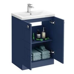 Venice Abstract 600mm Blue Vanity Unit - Floor Standing 2 Door Unit with Chrome Square Drop Handles -Vanity Units Sales Store VAFS600BLU d4 460