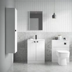 Venice Abstract 600mm White Vanity Unit - Floor Standing 2 Door Unit with Matt Black Square Drop Handles 8 Venice Abstract 600mm White Vanity Unit - Floor Standing 2 Door Unit with Matt Black Square Drop Handles -Vanity Units Sales Store VAFS600WHIBLK d3 460