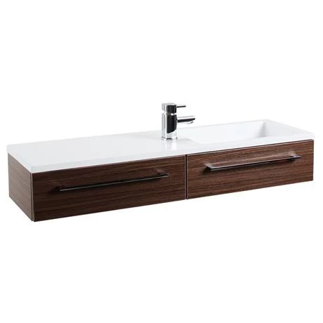 995mm Walnut Wall Hung 1-Drawer Unit with Basin 3 995mm Walnut Wall Hung 1-Drawer Unit with Basin - Image 3