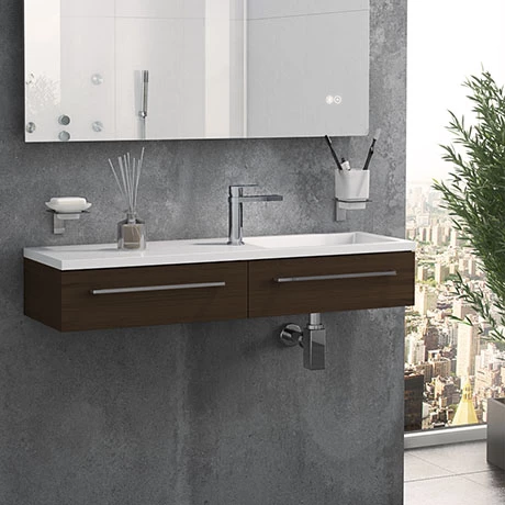 995mm Walnut Wall Hung 1-Drawer Unit with Basin 1 995mm Walnut Wall Hung 1-Drawer Unit with Basin