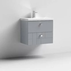 Venice Abstract 600mm Grey Vanity Unit - Wall Hung 2 Drawer Unit with Chrome Square Drop Handles 9 Venice Abstract 600mm Grey Vanity Unit - Wall Hung 2 Drawer Unit with Chrome Square Drop Handles -Vanity Units Sales Store VAWH600GRY D1 460