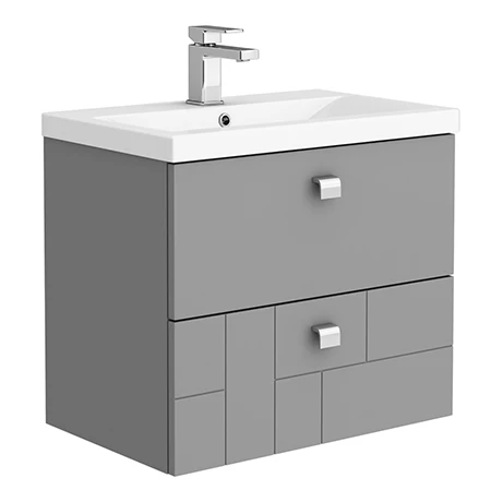 Venice Abstract 600mm Grey Vanity Unit - Wall Hung 2 Drawer Unit with Chrome Square Drop Handles 1 Venice Abstract 600mm Grey Vanity Unit - Wall Hung 2 Drawer Unit with Chrome Square Drop Handles