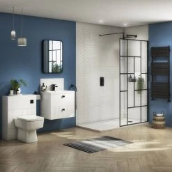 Venice Abstract 600mm White Vanity Unit - Wall Hung 2 Drawer Unit with Matt Black Square Drop Handles -Vanity Units Sales Store VAWH600WHIBLK d3 460