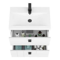 Venice Abstract 600mm White Vanity Unit - Wall Hung 2 Drawer Unit with Matt Black Square Drop Handles -Vanity Units Sales Store VAWH600WHIBLK d4 460