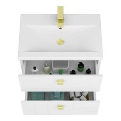 Venice Abstract 600mm White Vanity Unit - Wall Hung with Brushed Brass Handles 7 Venice Abstract 600mm White Vanity Unit - Wall Hung with Brushed Brass Handles -Vanity Units Sales Store VAWH600WHTBRA d3 460