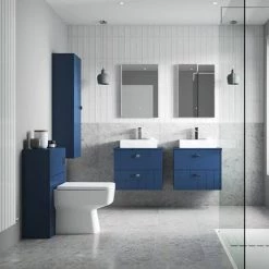 Venice Abstract 600mm Blue Vanity Unit - Wall Hung 2 Drawer Unit with Chrome Square Drop Handles -Vanity Units Sales Store VAWHCBBLU D2 460