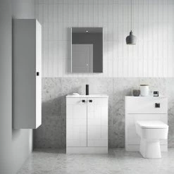 Venice Abstract 500mm White Vanity Unit - Floor Standing 2 Door Unit with Chrome Square Drop Handles -Vanity Units Sales Store VAWHCBWHI D1 460