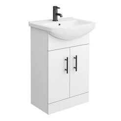 Venice 560 Gloss White Vanity with Matt Black Handles (Unit Depth 300mm)