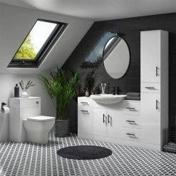 Venice 560 Gloss White Vanity with Matt Black Handles (Unit Depth 300mm) -Vanity Units Sales Store VB550 d2 460