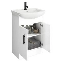 Venice 560 Gloss White Vanity with Matt Black Handles (Unit Depth 300mm) -Vanity Units Sales Store VB550 d4 460