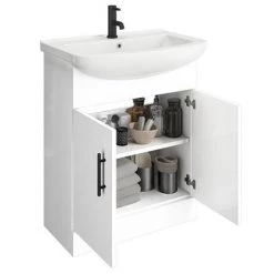Venice 665 Gloss White Vanity with Matt Black Handles (Unit Depth 300mm) -Vanity Units Sales Store VB650 d3 460