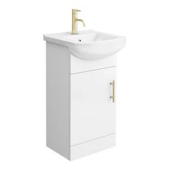Venice 460 Gloss White Vanity with Brushed Brass Handle (Unit Depth 300mm)