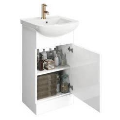 Venice 460 Gloss White Vanity with Brushed Brass Handle (Unit Depth 300mm) -Vanity Units Sales Store VBB450 d3 460