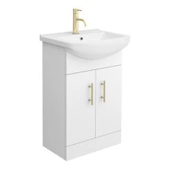 Venice 560 Gloss White Vanity with Brushed Brass Handles (Unit Depth 300mm)